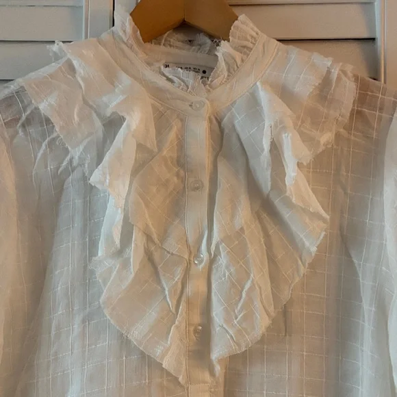 Zara White Ruffled Blouse - Picture 2 of 5